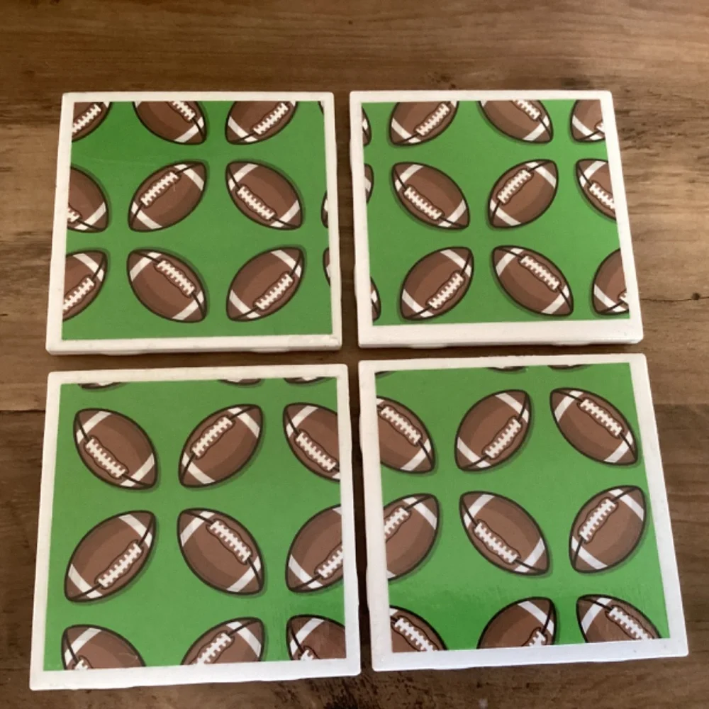 Handmade tile Football coasters set of 4 - Picture 2 of 3